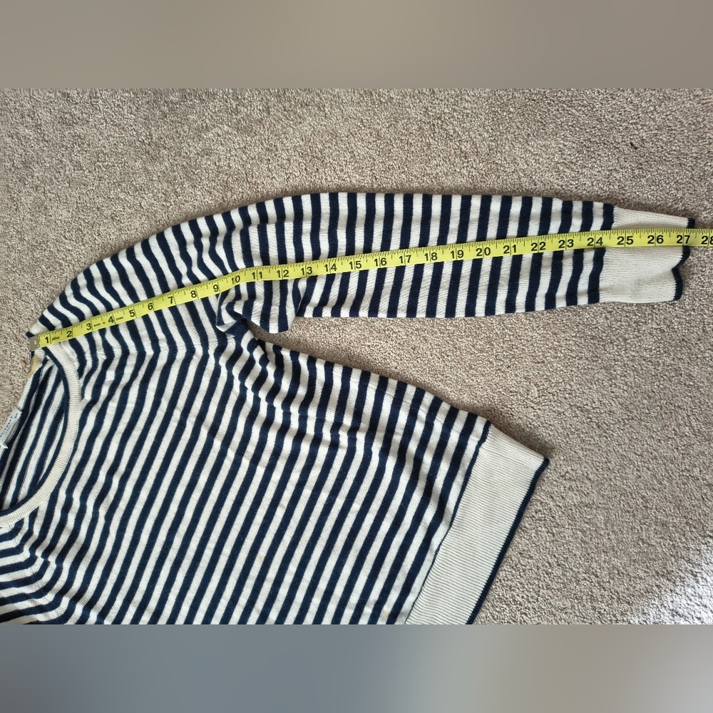 Equipment Navy and White Striped Mariniere Cotton Sweater Medium - Picture 7 of 10